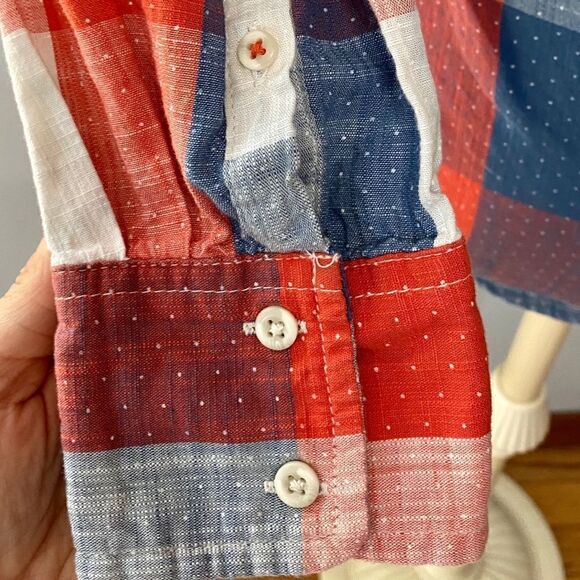 1/2 Button Patriotic Color Buffalo Check Shirt - Picture 8 of 11